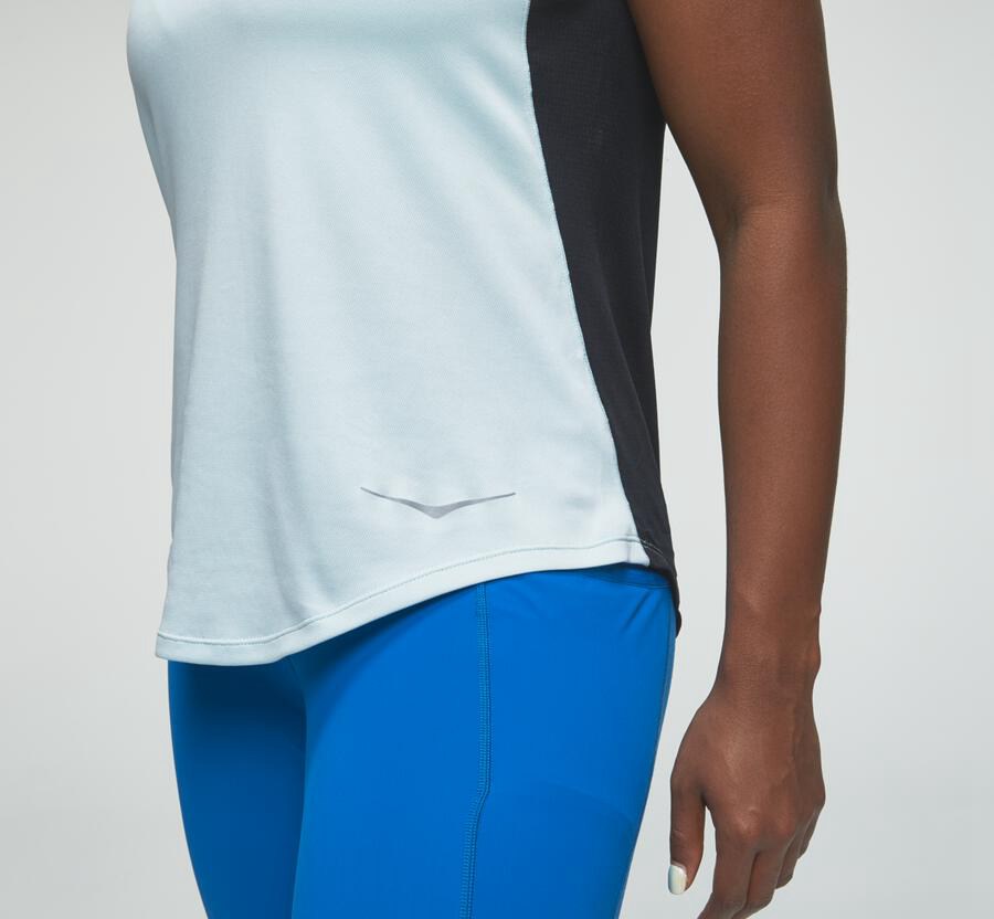 Hoka One One Womens Tops - Performance Tank - Blue/Black - KALZ71986